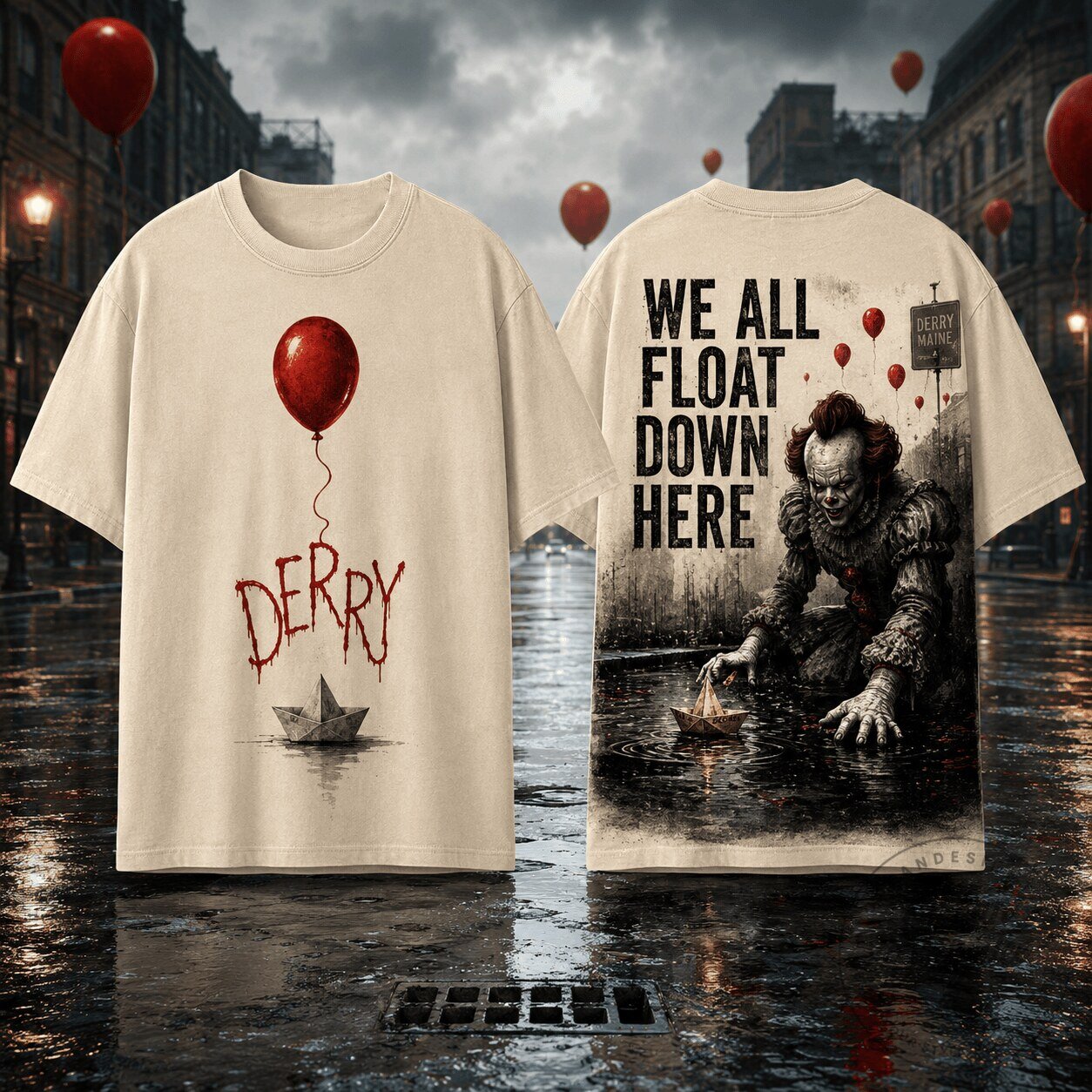 IT We All Float Down Here Pennywise Horror Movie T-Shirt 2 IT We All Float Down Here Pennywise Horror Movie T-Shirt