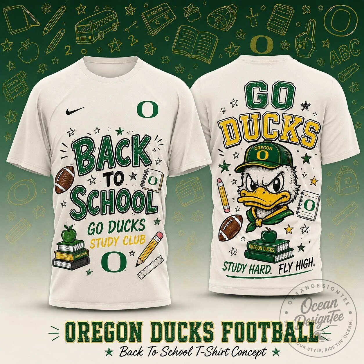 Oregon Ducks Back To School Study Club Football T-Shirt