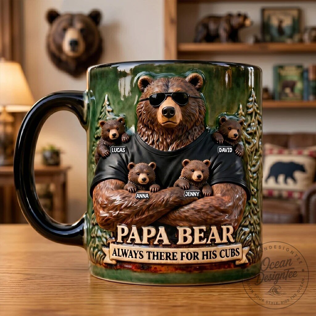 Papa Bear Magic Mug, Always There For His Cubs Personalized Father's Day Gift