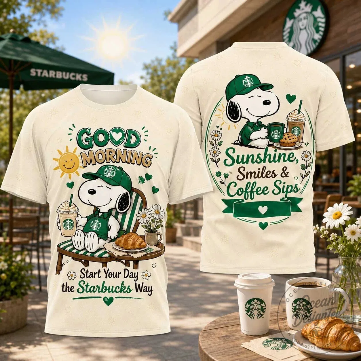 Snoopy Starbucks Coffee Sips Good Morning Sunshine T-Shirt
