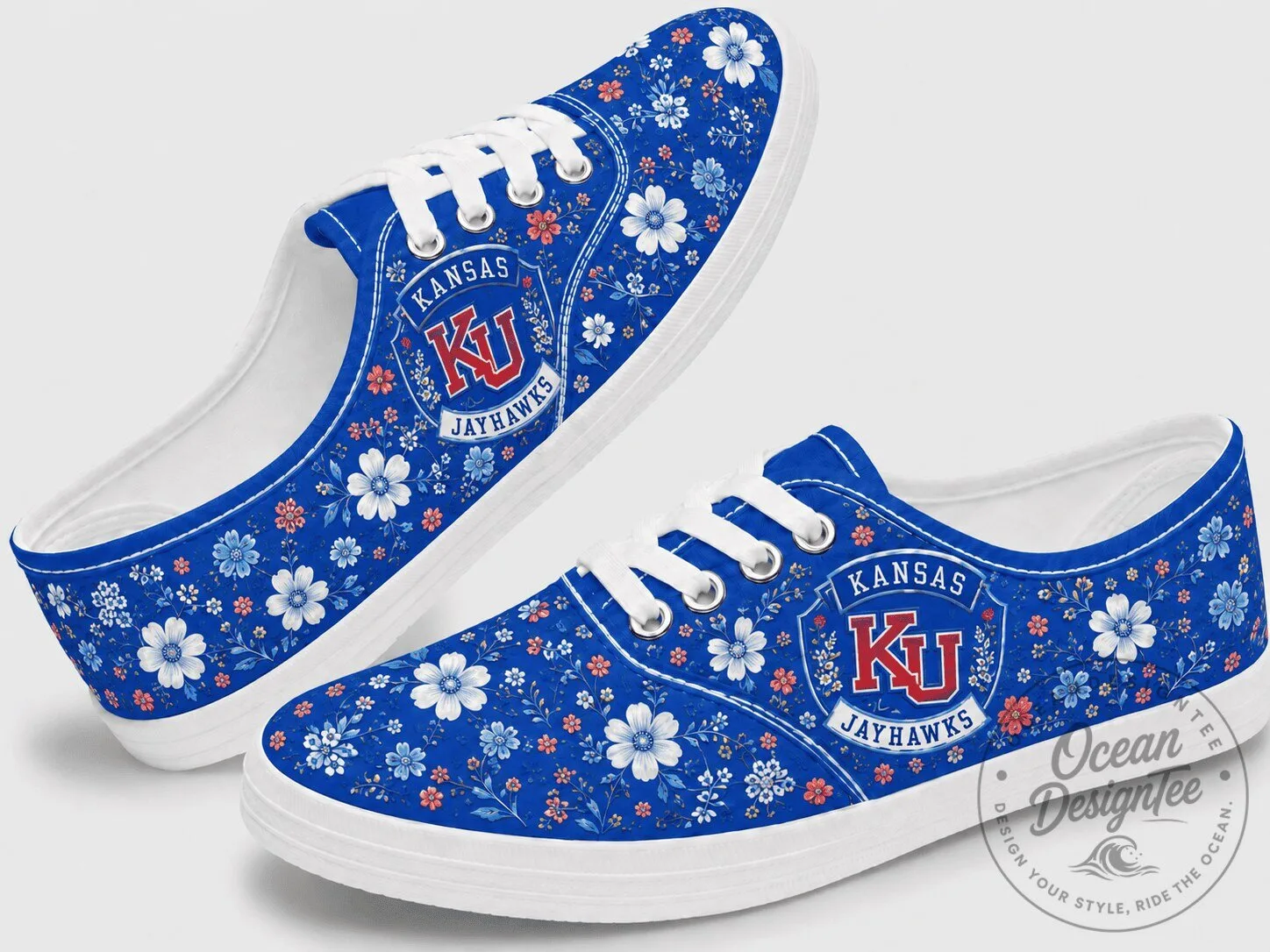 Kansas Jayhawks Floral Pattern Low Top Lace-up Shoes