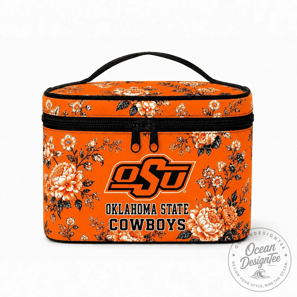 Oklahoma State Cowboys Floral Pattern Cosmetic Bag