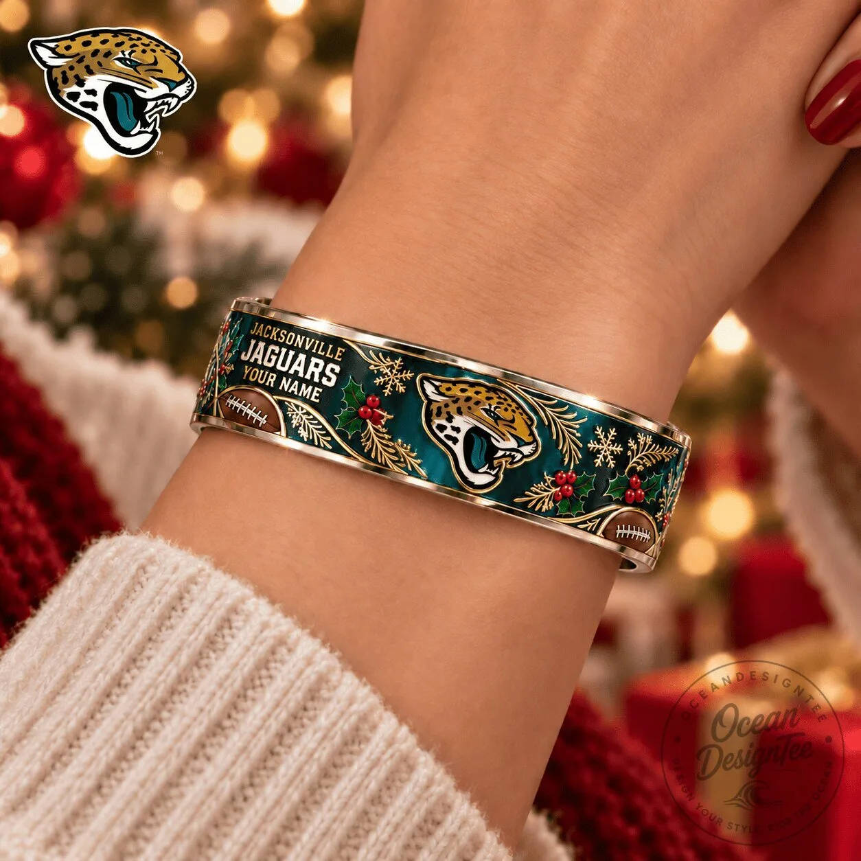 Jacksonville Jaguars NFL Christmas Premier Bracelet Custom Name Gift