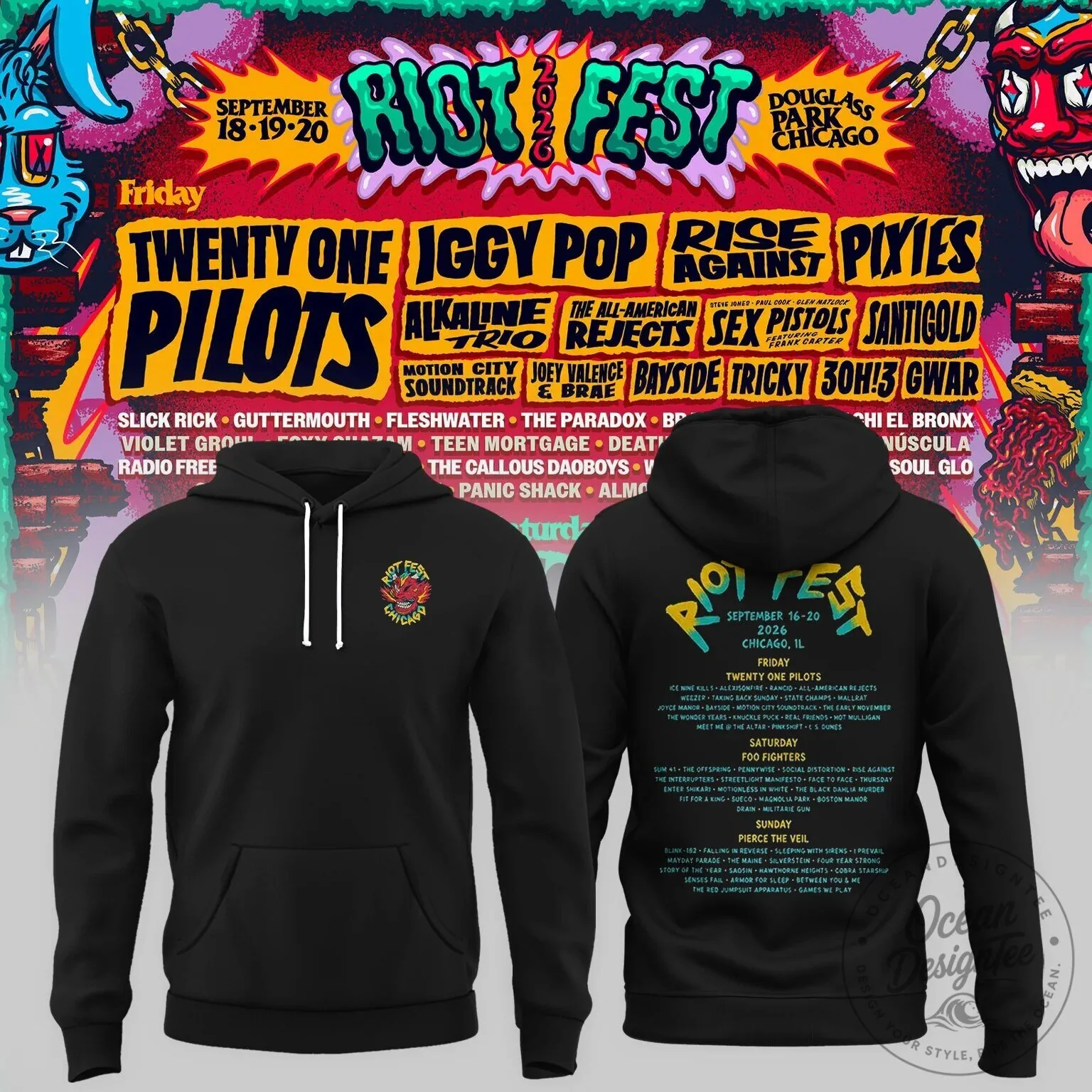 Riot Fest 2026 Chicago Music Festival Black Unisex Hoodie