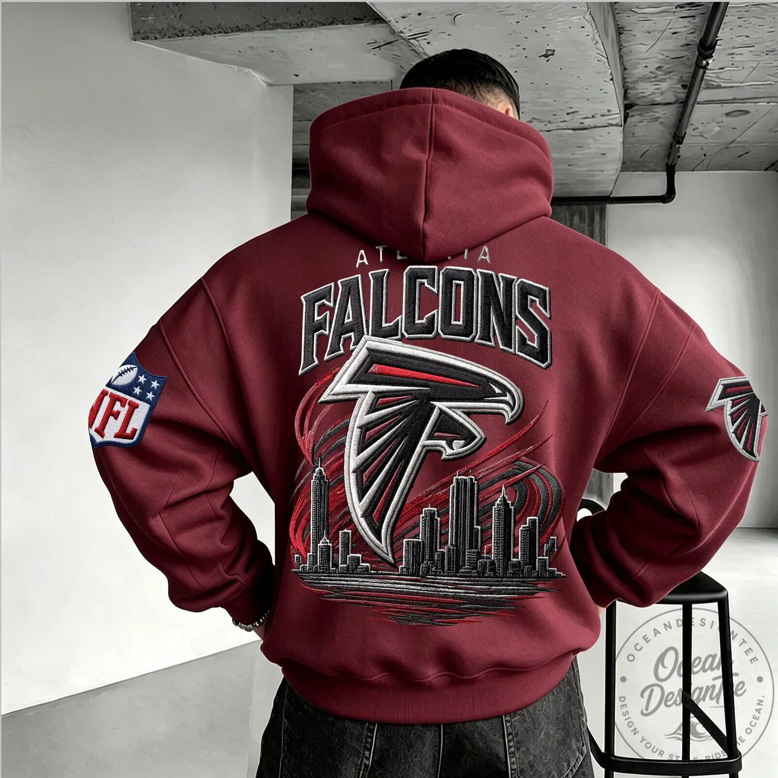 Atlanta Falcons Embroidered Skyline Maroon Hoodie