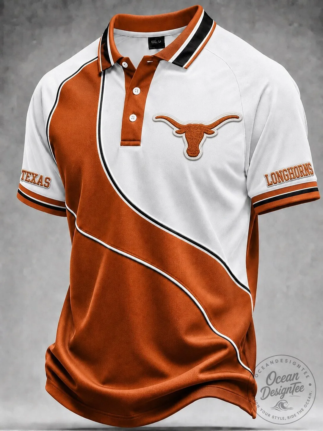 White and Orange Polo Shirt for Texas Longhorns NCAA College Football Team
