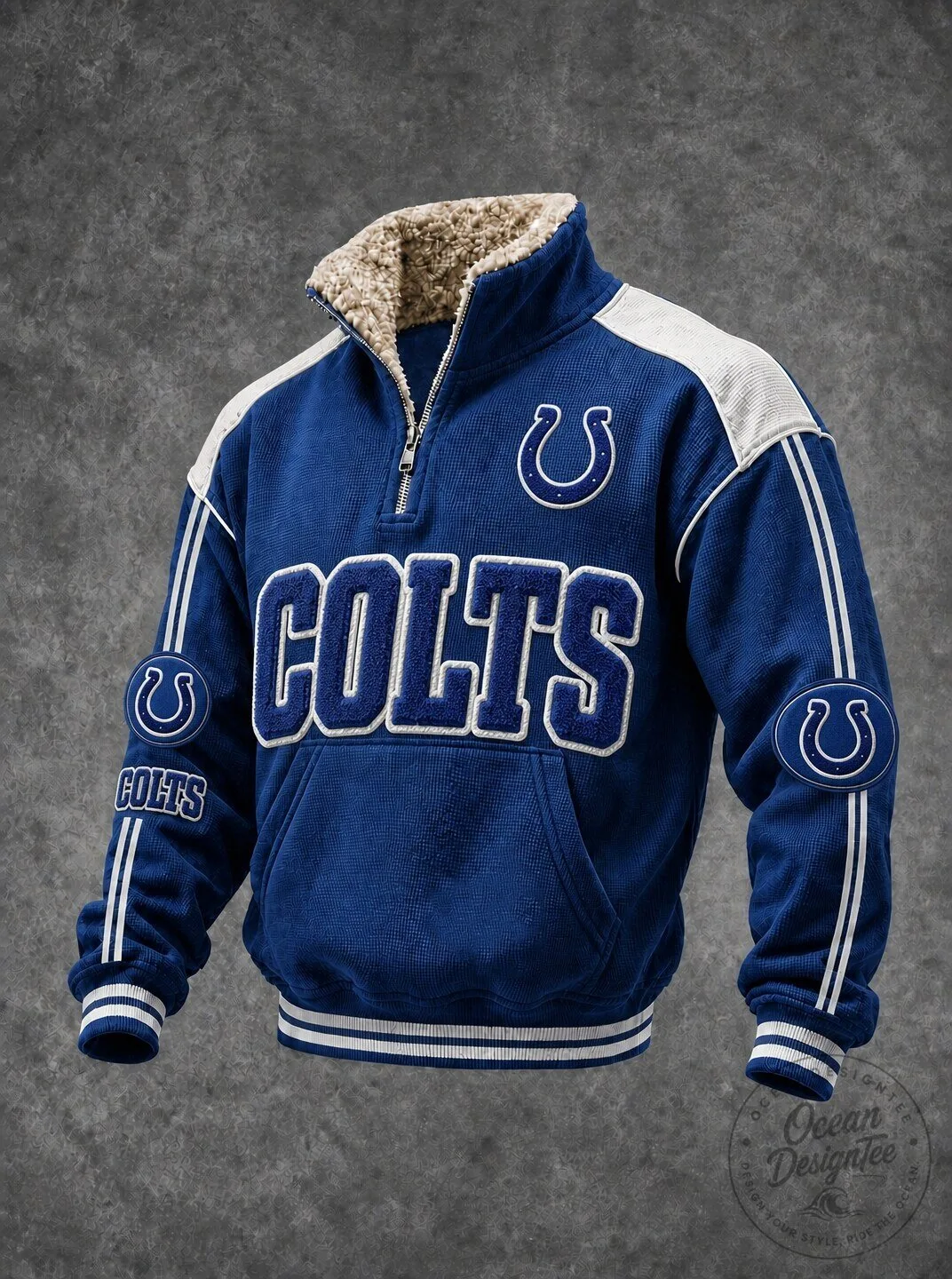 Indianapolis Colts Quarter-Zip Sherpa-Lined Jacket with Embroidered Logo