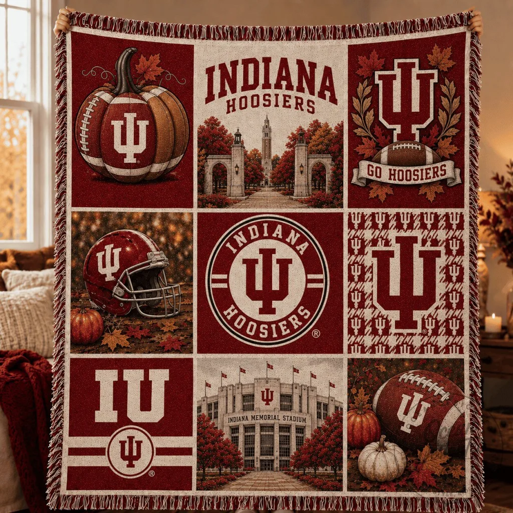 Indiana Hoosiers Football Team Autumn Leaves Fall Season Blanket Indiana Hoosiers Football Team Autumn Leaves Fall Season Blanket