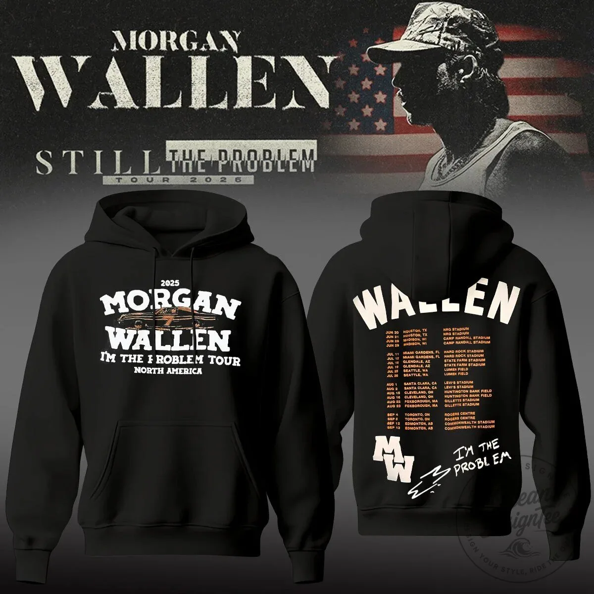 Morgan Wallen Still The Problem Tour 2026 Black Concert Hoodie