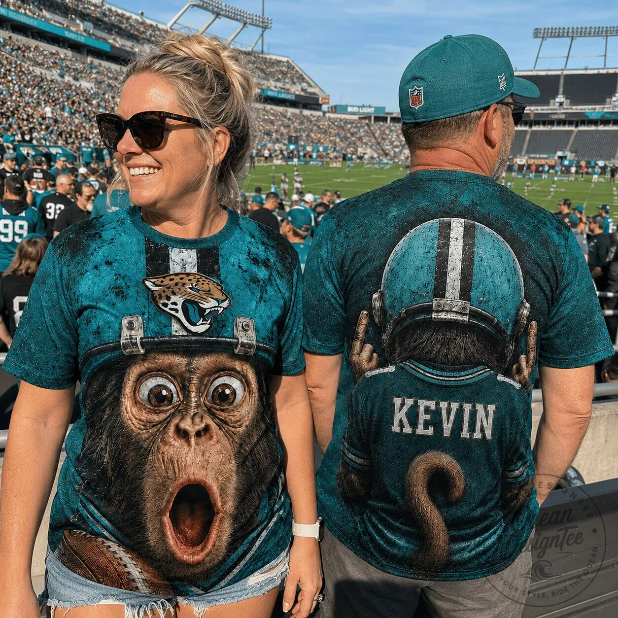 Jacksonville Jaguars Football Monkey Helmet Graphic T-Shirt