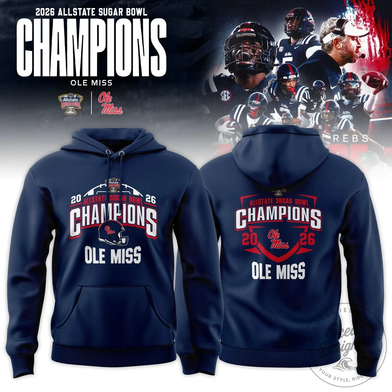 Hoodie for 2026 Allstate Sugar Bowl Champions - Ole Miss Rebels Design