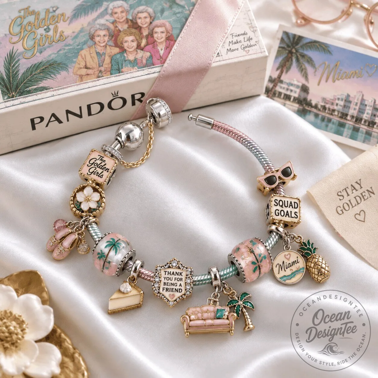 The Golden Girls Television Show Charm Bracelet with Miami Theme