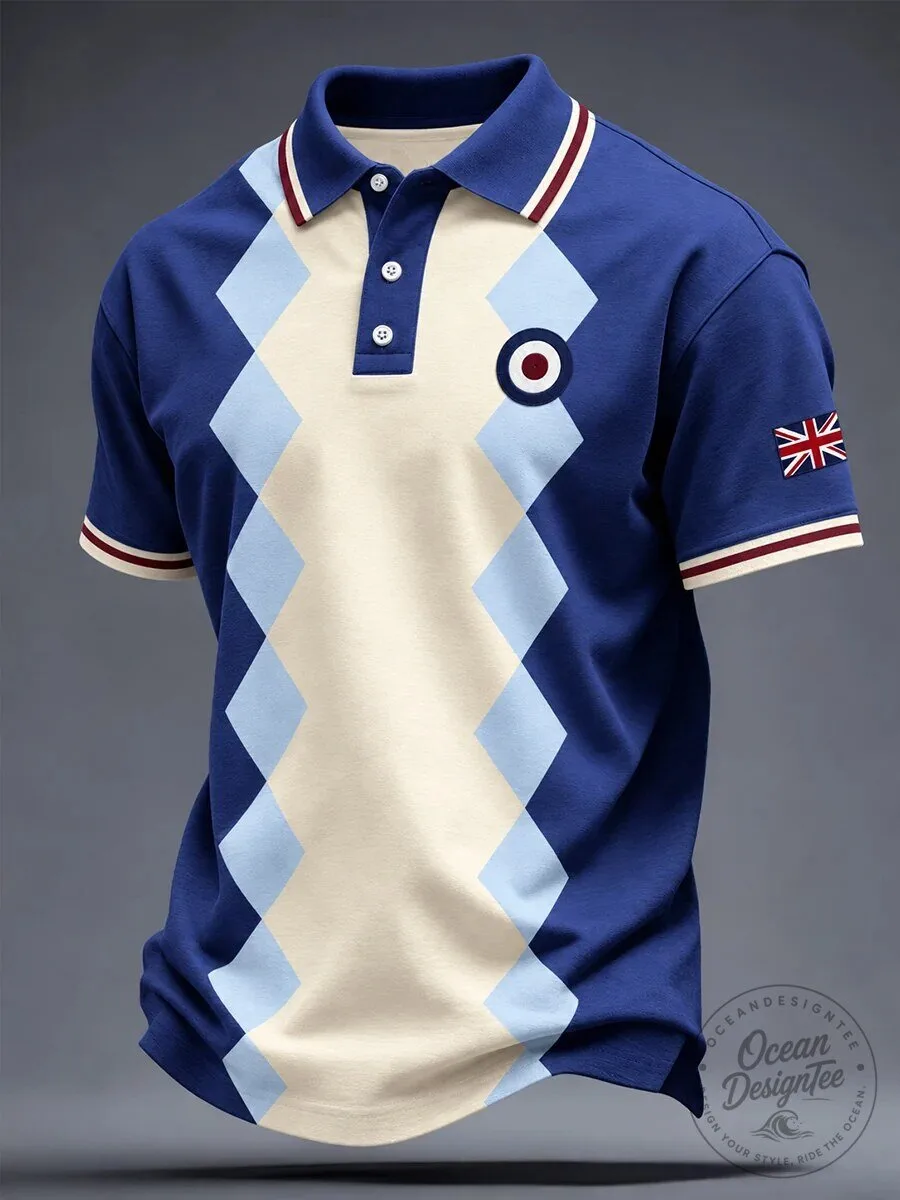 Mod Target Union Jack Argyle Pattern Blue White Polo Shirt for Men 1 Mod Target Union Jack Argyle Pattern Blue White Polo Shirt for Men