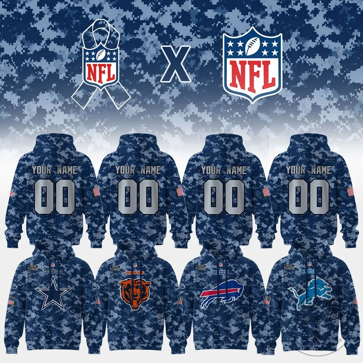Personalized Digital Camouflage Hoodie for National Football League Salute To Service