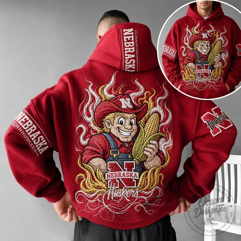 Nebraska Cornhuskers Mascot Embroidered Red Hoodie for Men