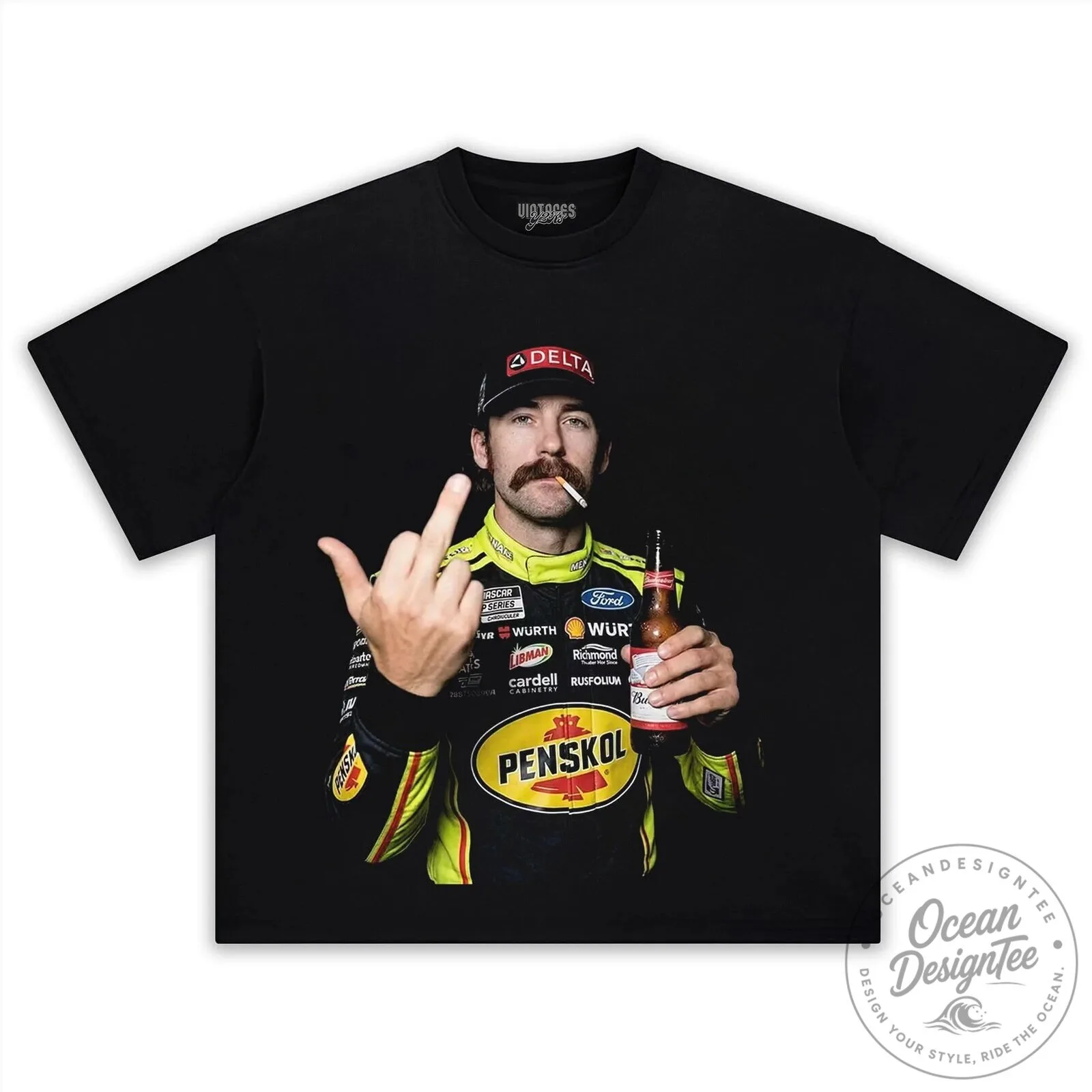 Ryan Blaney NASCAR Racing Driver Middle Finger Budweiser Beer T-Shirt