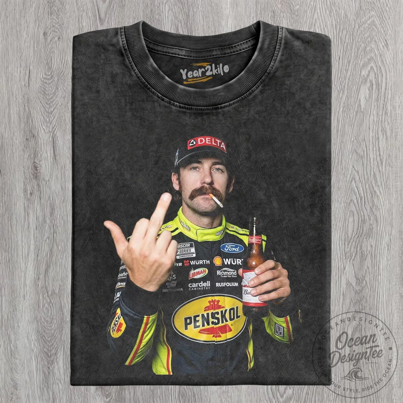 Ryan Blaney NASCAR Racing Driver Middle Finger Beer Smoker T-Shirt