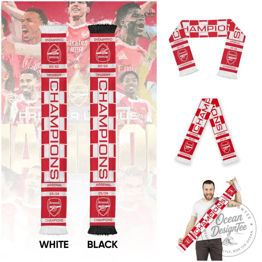 Arsenal Football Club Premier League Champions 2025 2026 Soccer Scarf 46 Arsenal Football Club Premier League Champions 2025 2026 Soccer Scarf