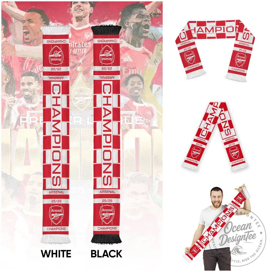 Arsenal Football Club Premier League Champions 2025 2026 Soccer Scarf