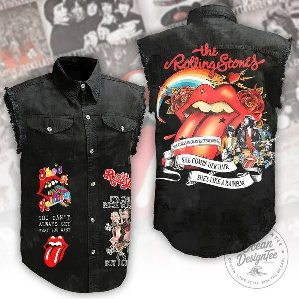 The Rolling Stones Rock and Roll Band Sleeveless Denim Shirt