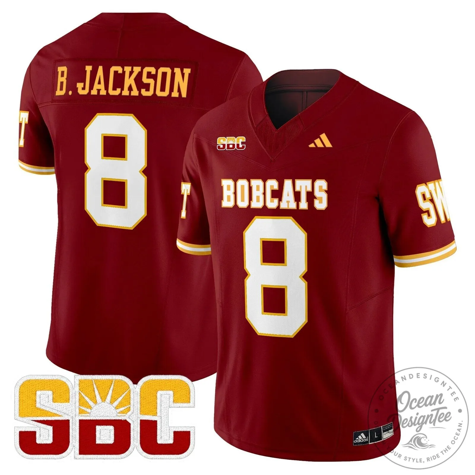 Stitched Jersey of B. Jackson, Number 8, Texas State Bobcats Football Team