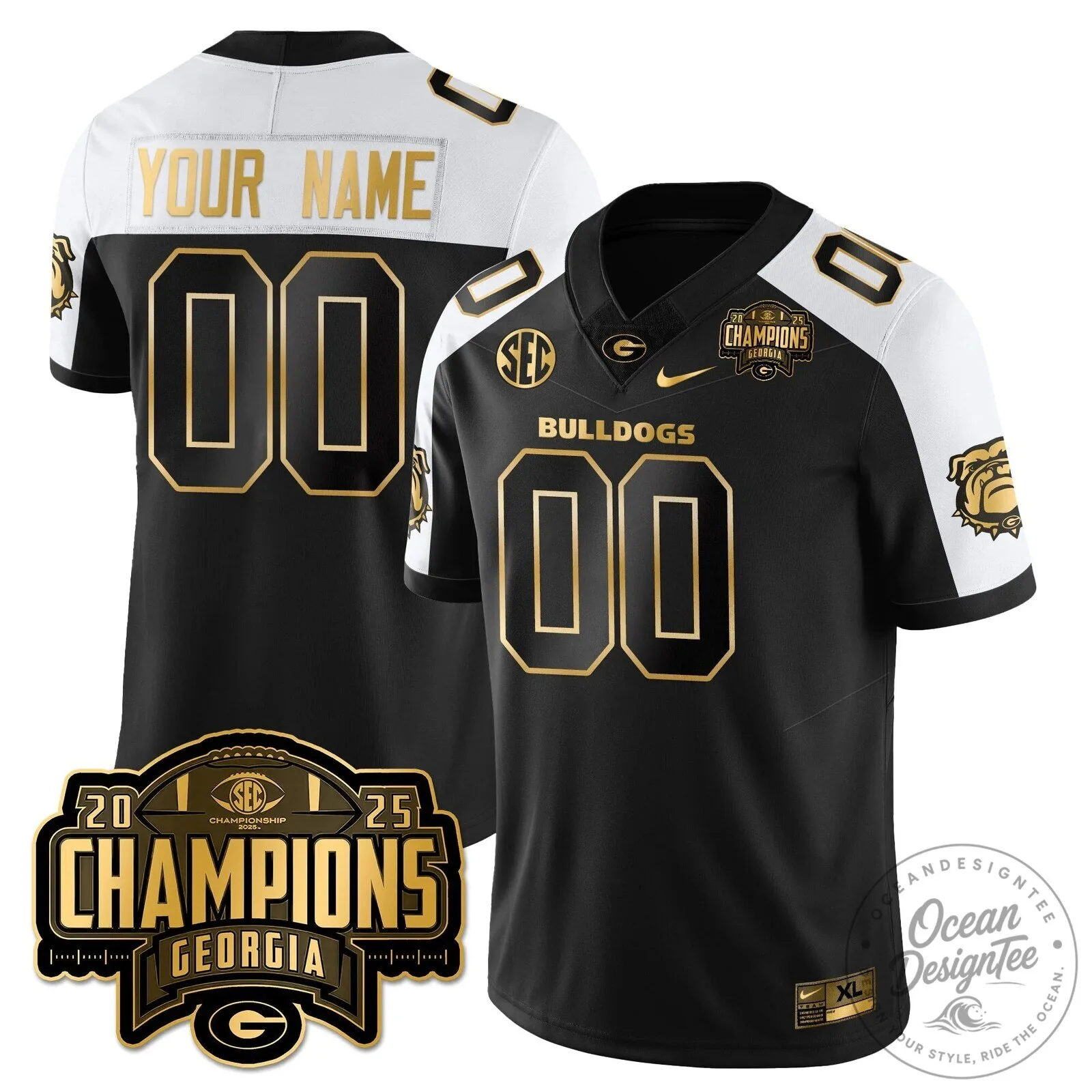 SEC Football Georgia Bulldogs 2025 Champions Custom Black Gold Jersey