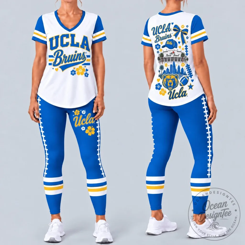 UCLA Bruins Women's Tropical Rose Bowl V-Neck Shirt and Leggings Set UCLA Bruins Women's Tropical Rose Bowl V-Neck Shirt and Leggings Set