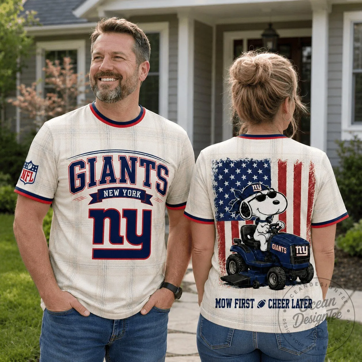 New York Giants Football Snoopy Riding Lawn Mower T-Shirt 2 New York Giants Football Snoopy Riding Lawn Mower T-Shirt