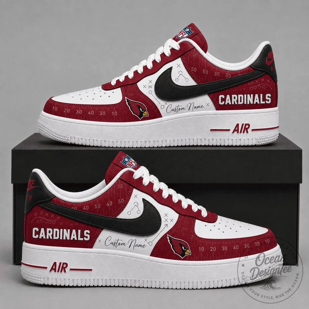 Arizona Cardinals Custom Name Football Team Fan White and Red Sneakers