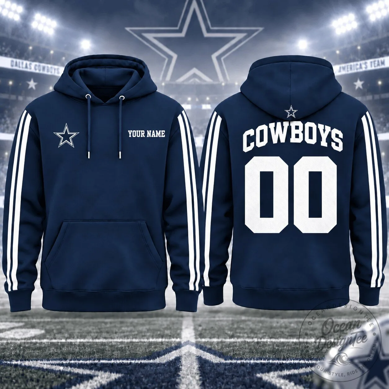 Dallas Cowboys Personalized Name and Number Navy Blue Hoodie