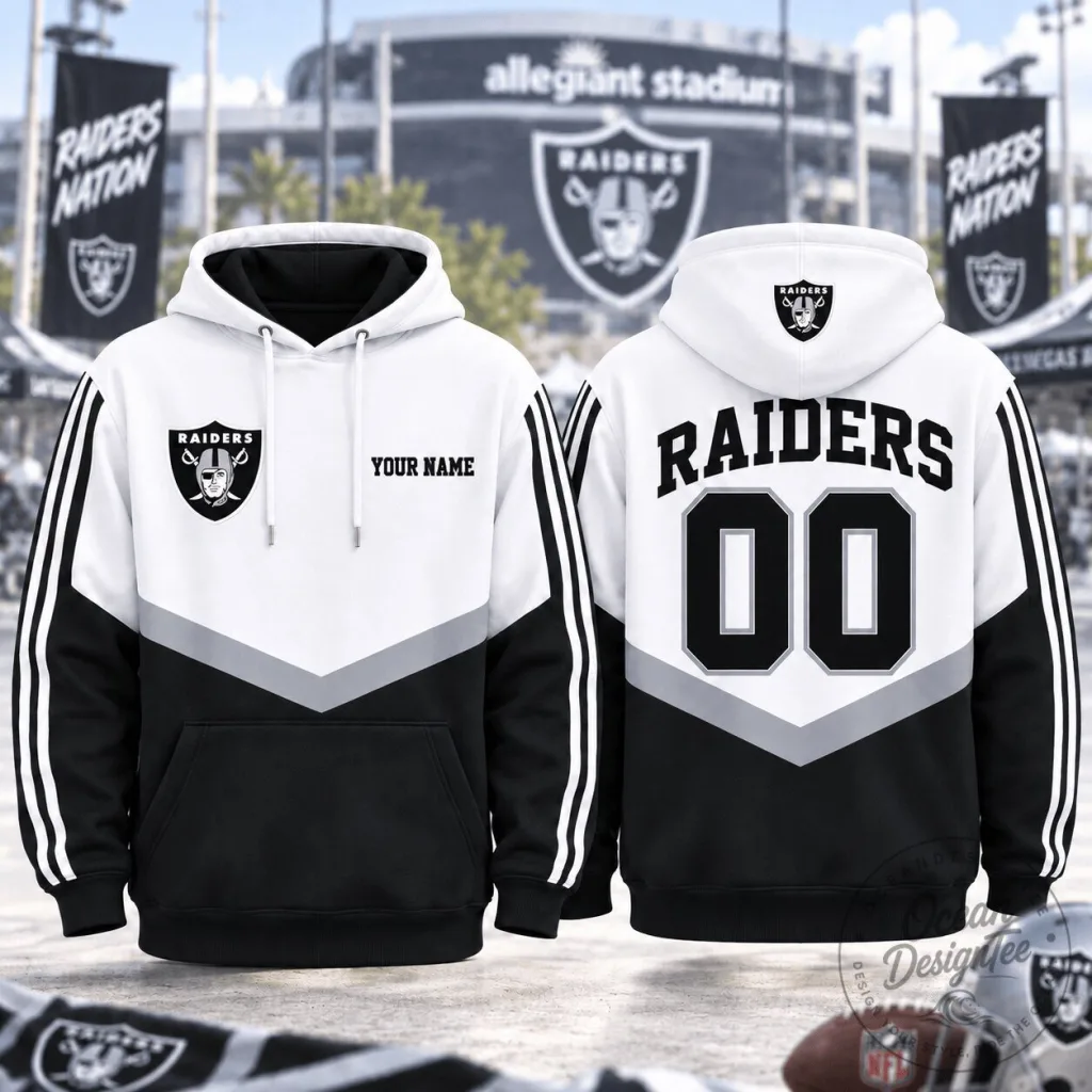 Las Vegas Raiders Personalized Black And White NFL Game Day Hoodie Las Vegas Raiders Personalized Black And White NFL Game Day Hoodie