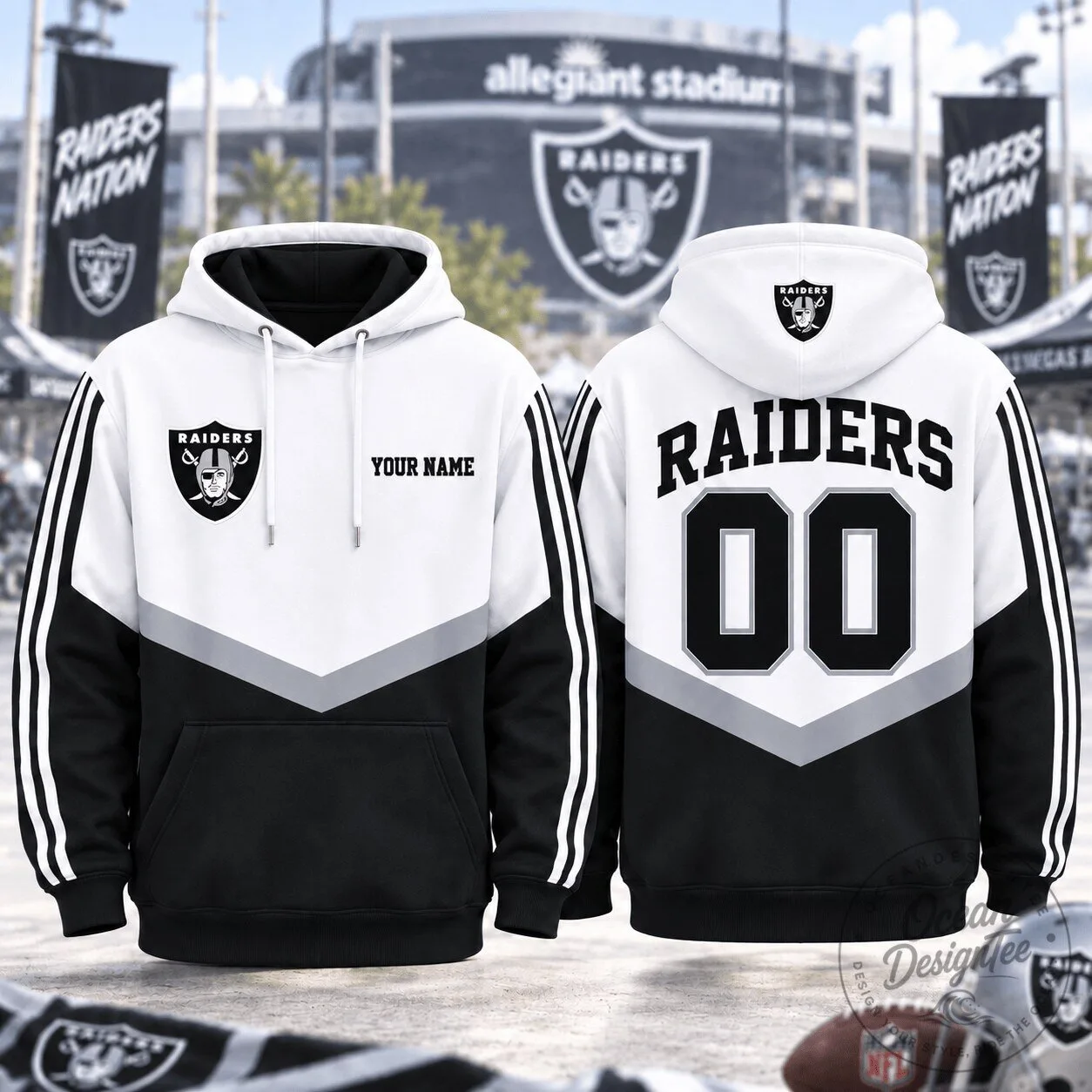 Las Vegas Raiders Personalized Black And White NFL Game Day Hoodie