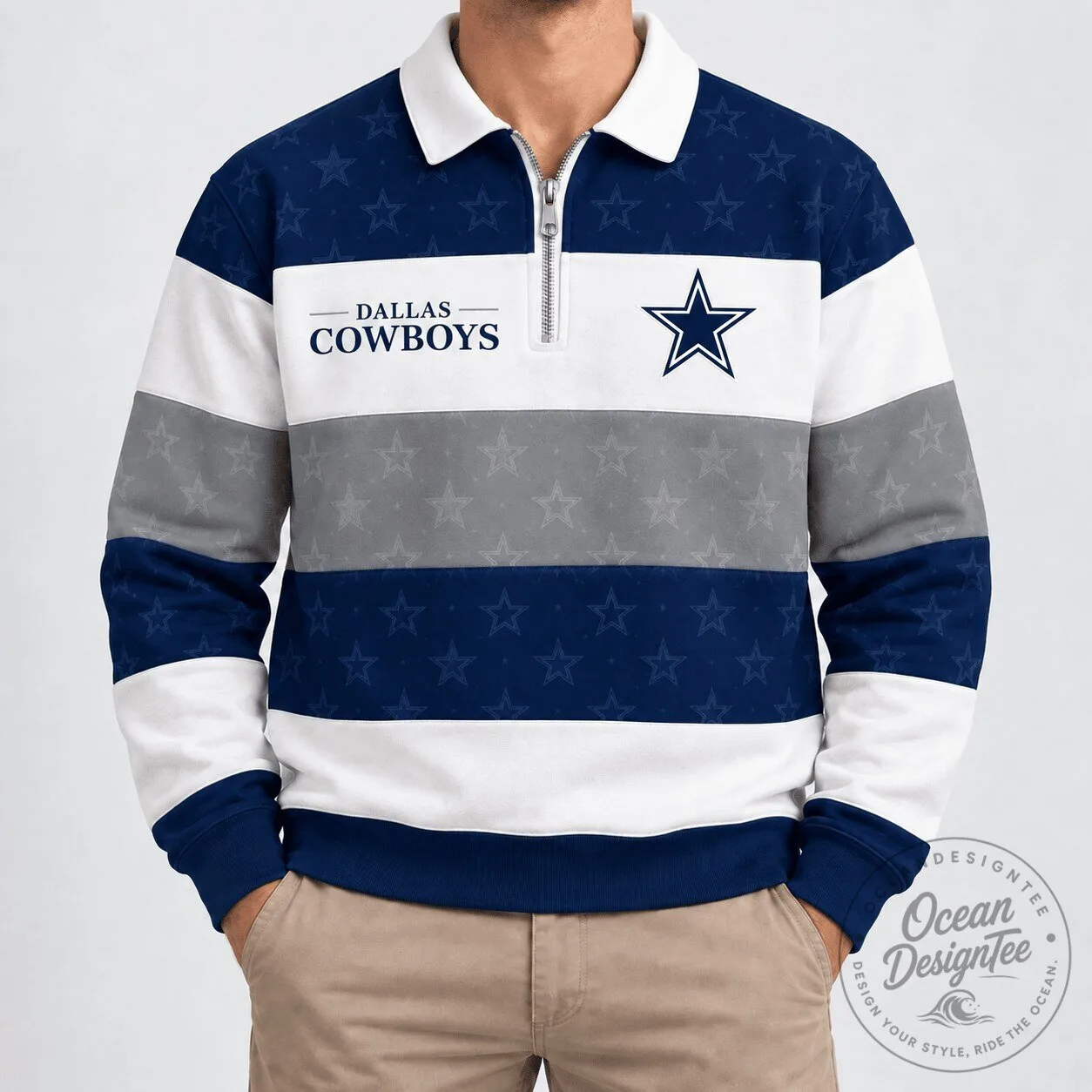 Dallas Cowboys National Football League Team Striped Quarter-Zip Polo Shirt