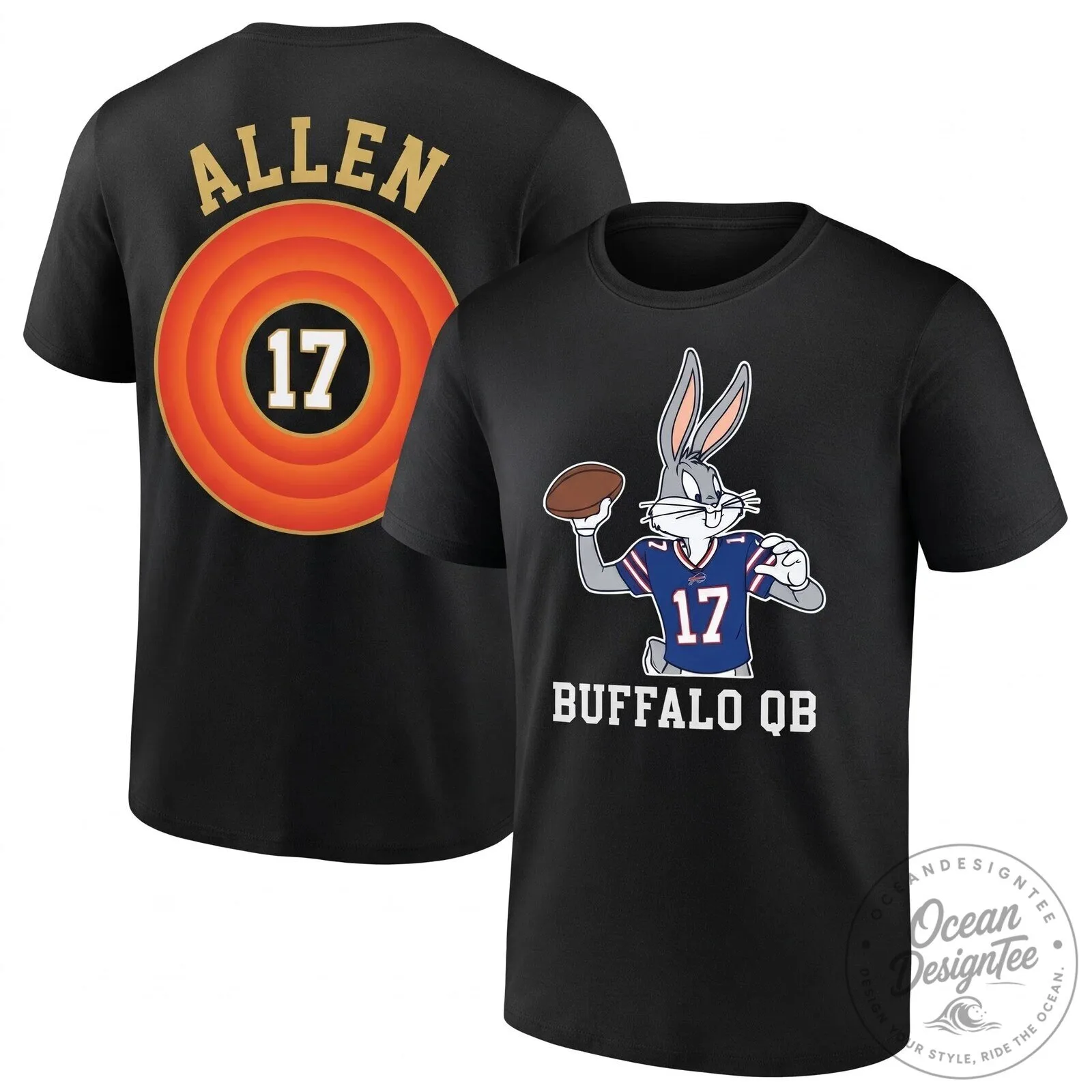 Buffalo Bills Josh Allen Looney Tunes Bugs Bunny Football Black T-Shirt