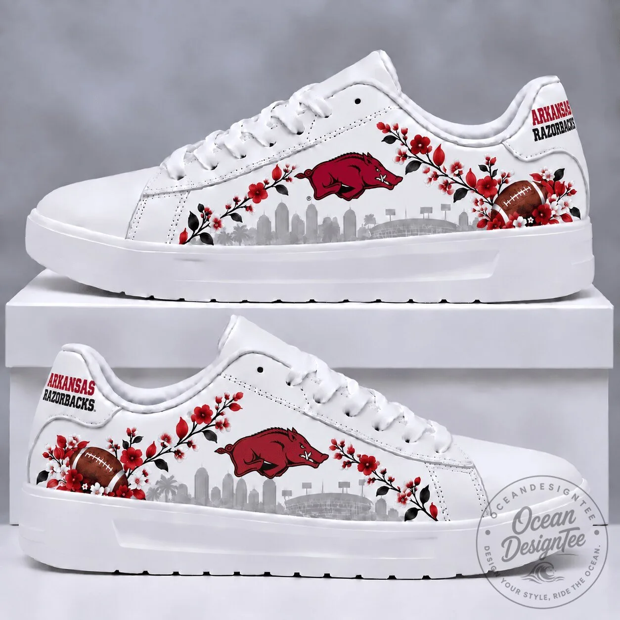 Arkansas Razorbacks NCAA Premium Floral Design Sneakers