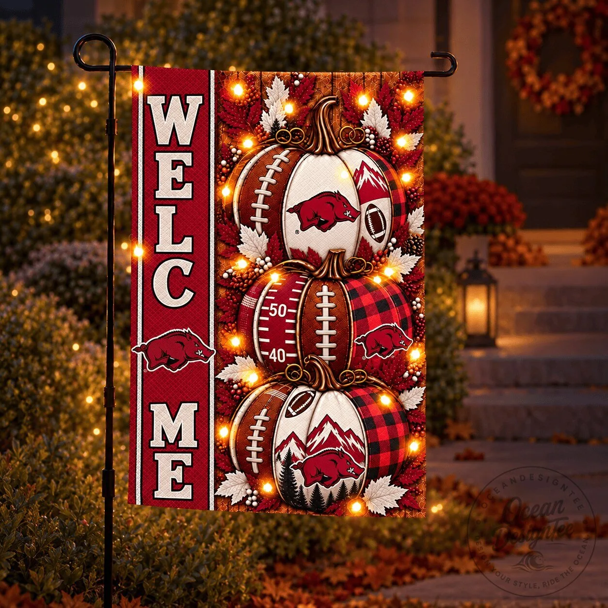 Arkansas Razorbacks Welcome Pumpkin Football Fall Garden Flag