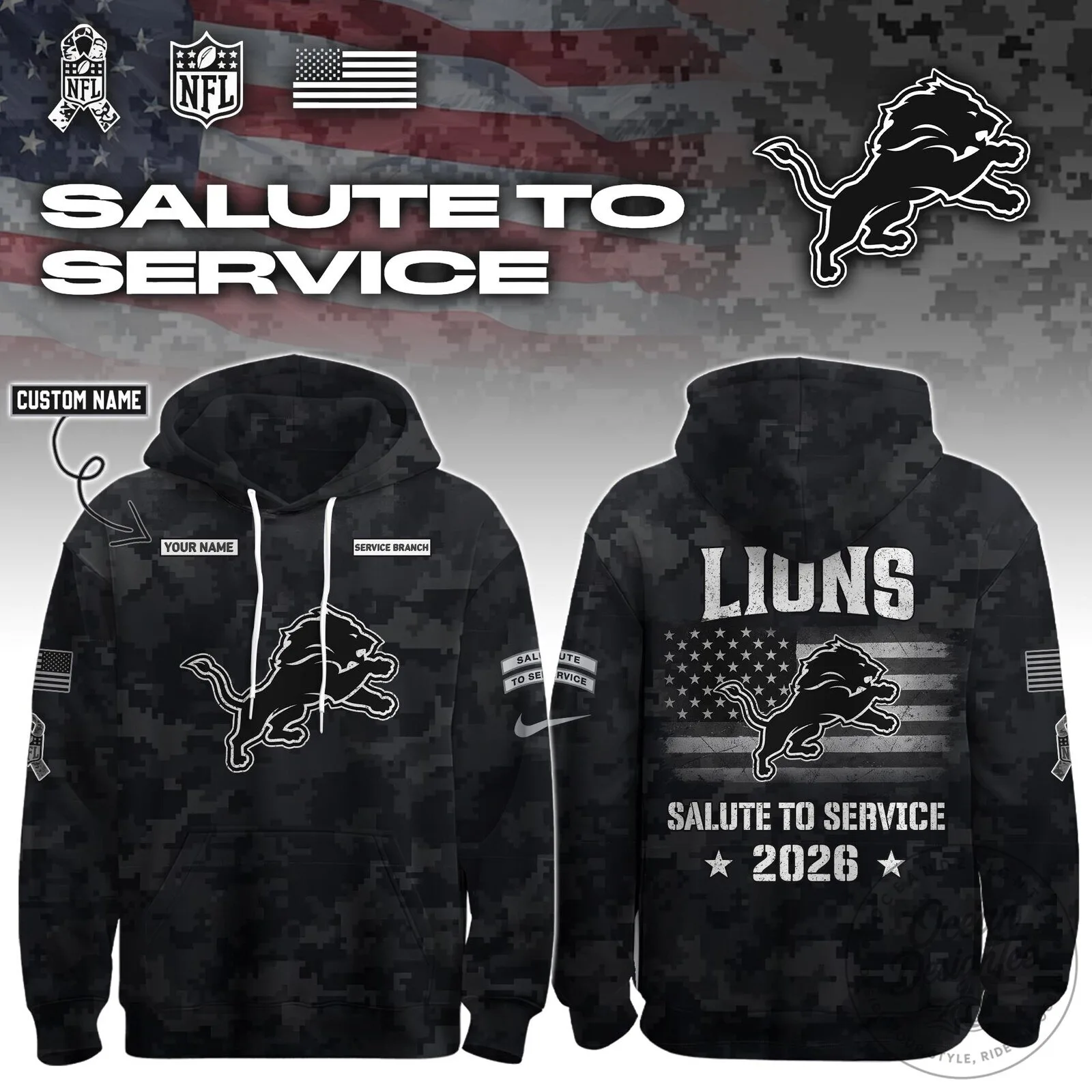 Detroit Lions Salute To Service 2026 NFL Football Team Hoodie