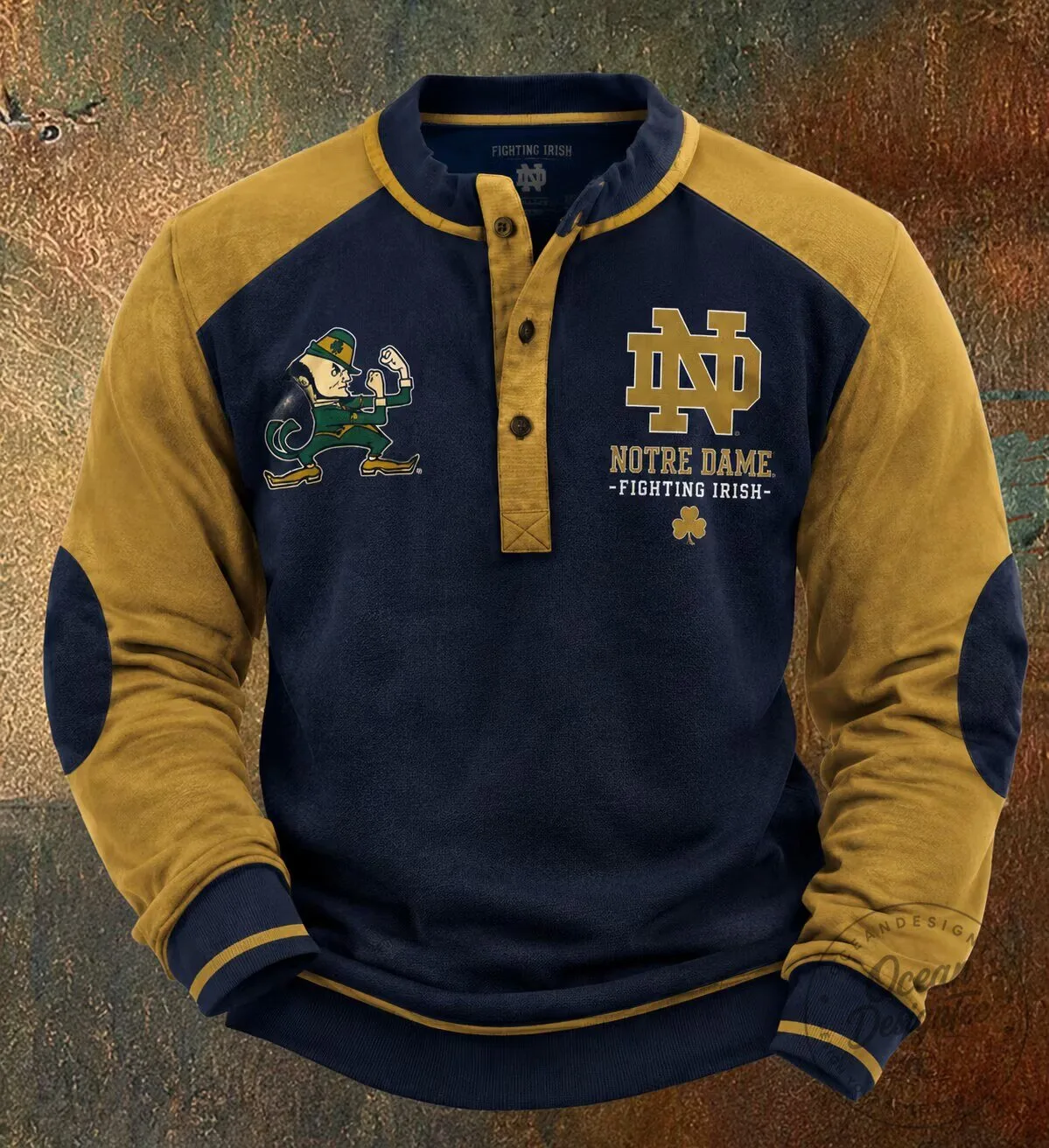 Notre Dame Fighting Irish College Football Team Long-Sleeve Henley Sweatshirt