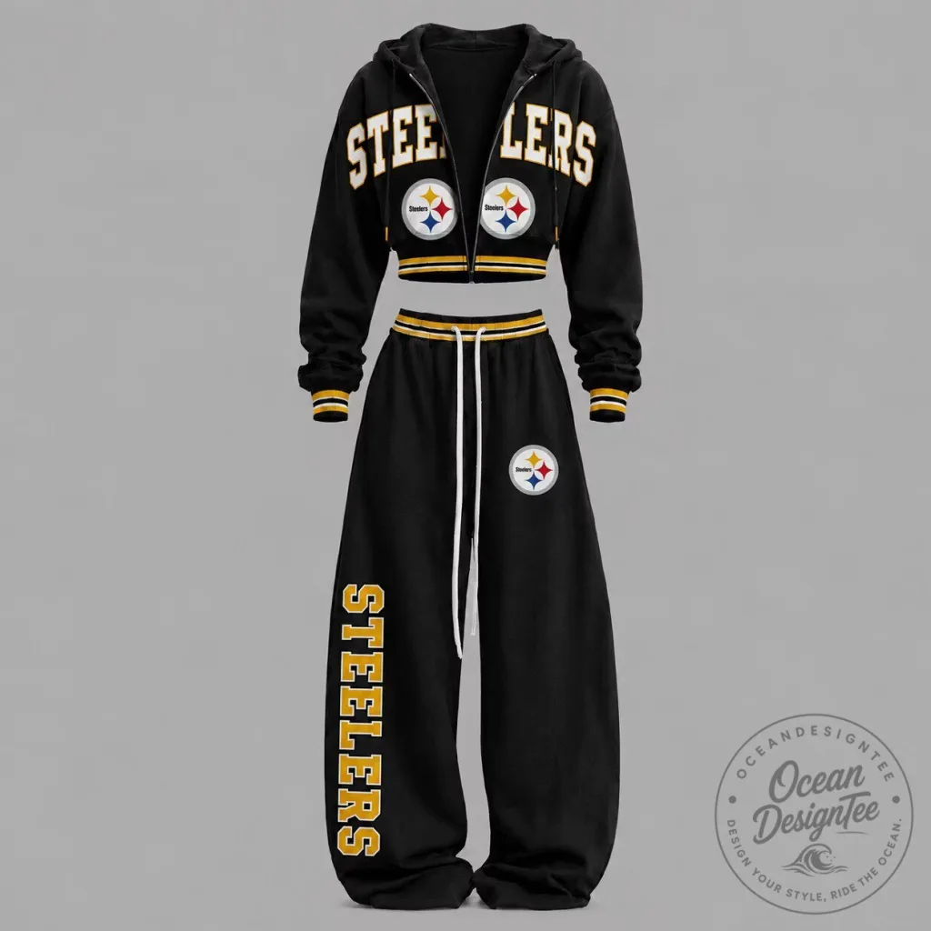 Pittsburgh Steelers Women's Cropped Hoodie and Sweatpants Set 40 Pittsburgh Steelers Women's Cropped Hoodie and Sweatpants Set