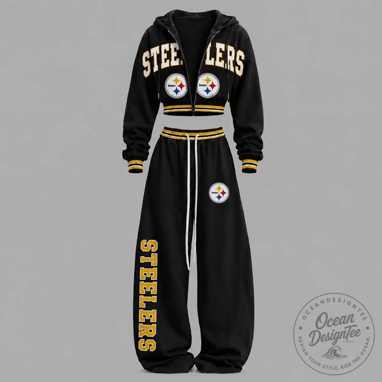Pittsburgh Steelers Women's Cropped Hoodie and Sweatpants Set