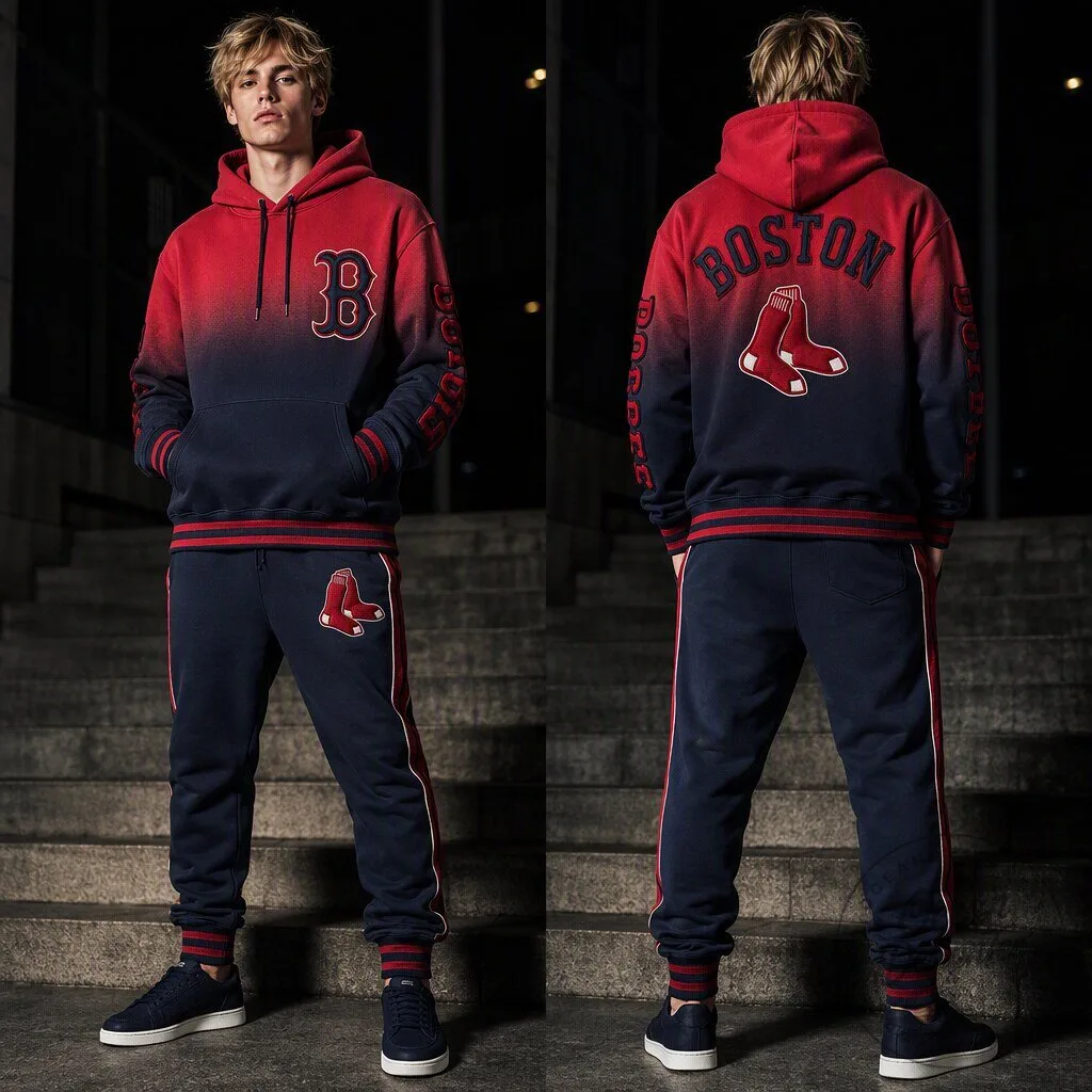 Boston Red Sox Gradient Red and Navy Hoodie Sweatshirt