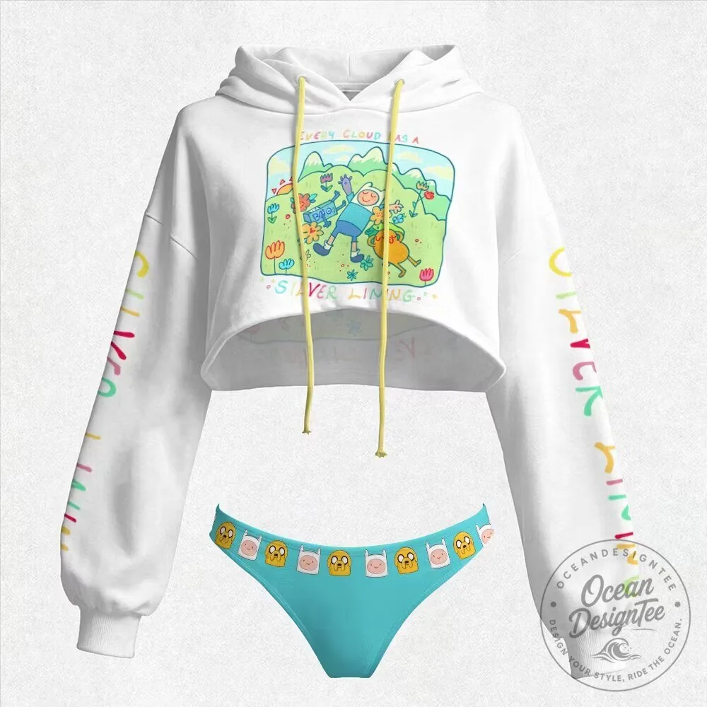 Adventure Time Finn and Jake Every Cloud Has a Silver Lining Crop Hoodie