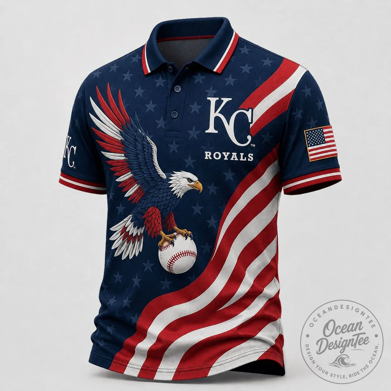 Men's Patriotic Eagle Polo Shirt featuring Kansas City Royals Baseball
