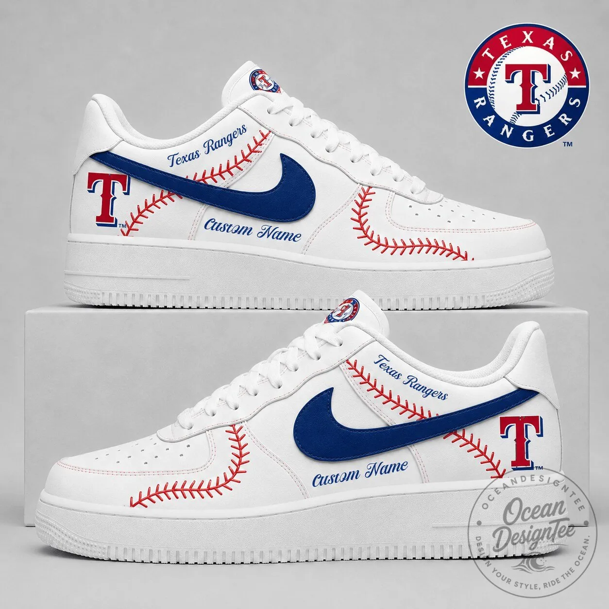 Texas Rangers Baseball Team Custom Name White Sneakers