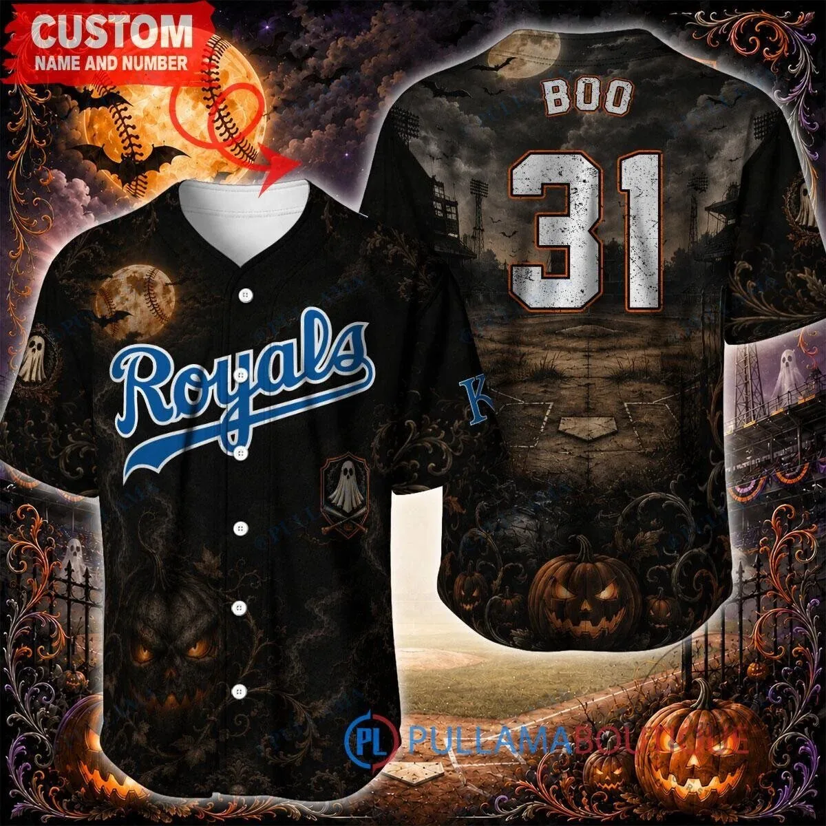 Kansas City Royals Baseball Halloween Boo Custom Name And Number Baseball Jersey