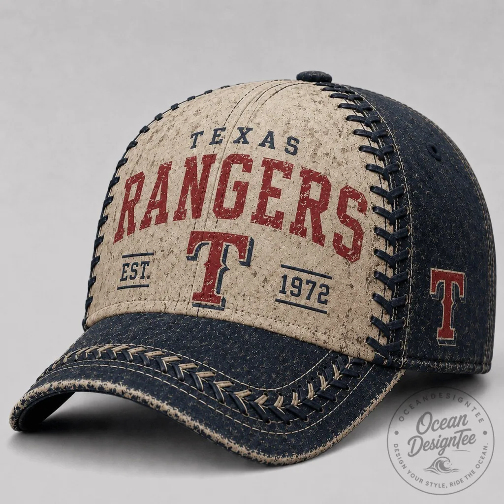 Adjustable Cap Hat with Distressed Vintage Logo of Texas Rangers Baseball Adjustable Cap Hat with Distressed Vintage Logo of Texas Rangers Baseball