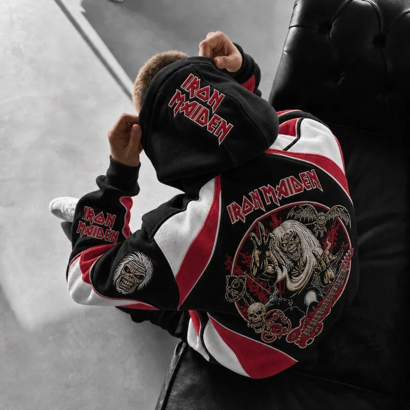Iron Maiden Eddie The Trooper Colorblock Graphic Print Hoodie