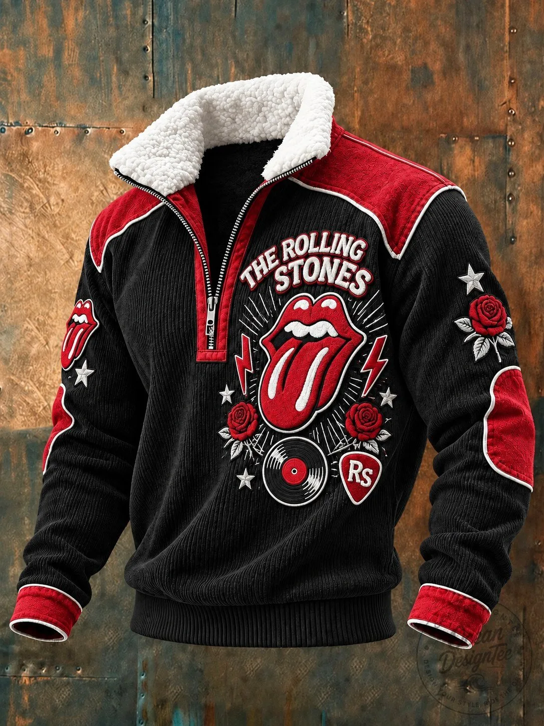 The Rolling Stones Half-Zip Corduroy Fleece Collar Sweatshirt