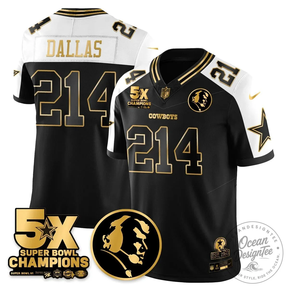 Dallas Cowboys Super Bowl Champions Black Football Jersey by John Madden