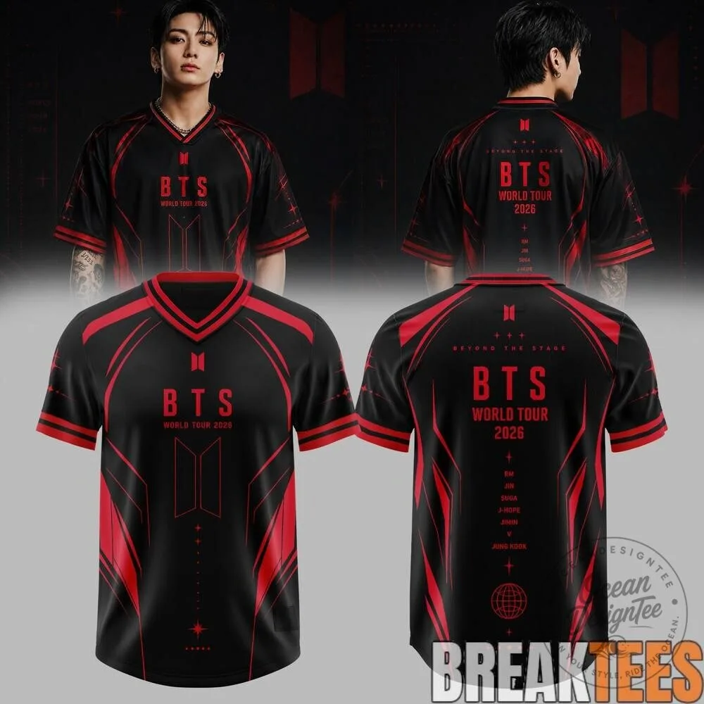 BTS World Tour 2026 Beyond The Stage Black and Red Football Jersey